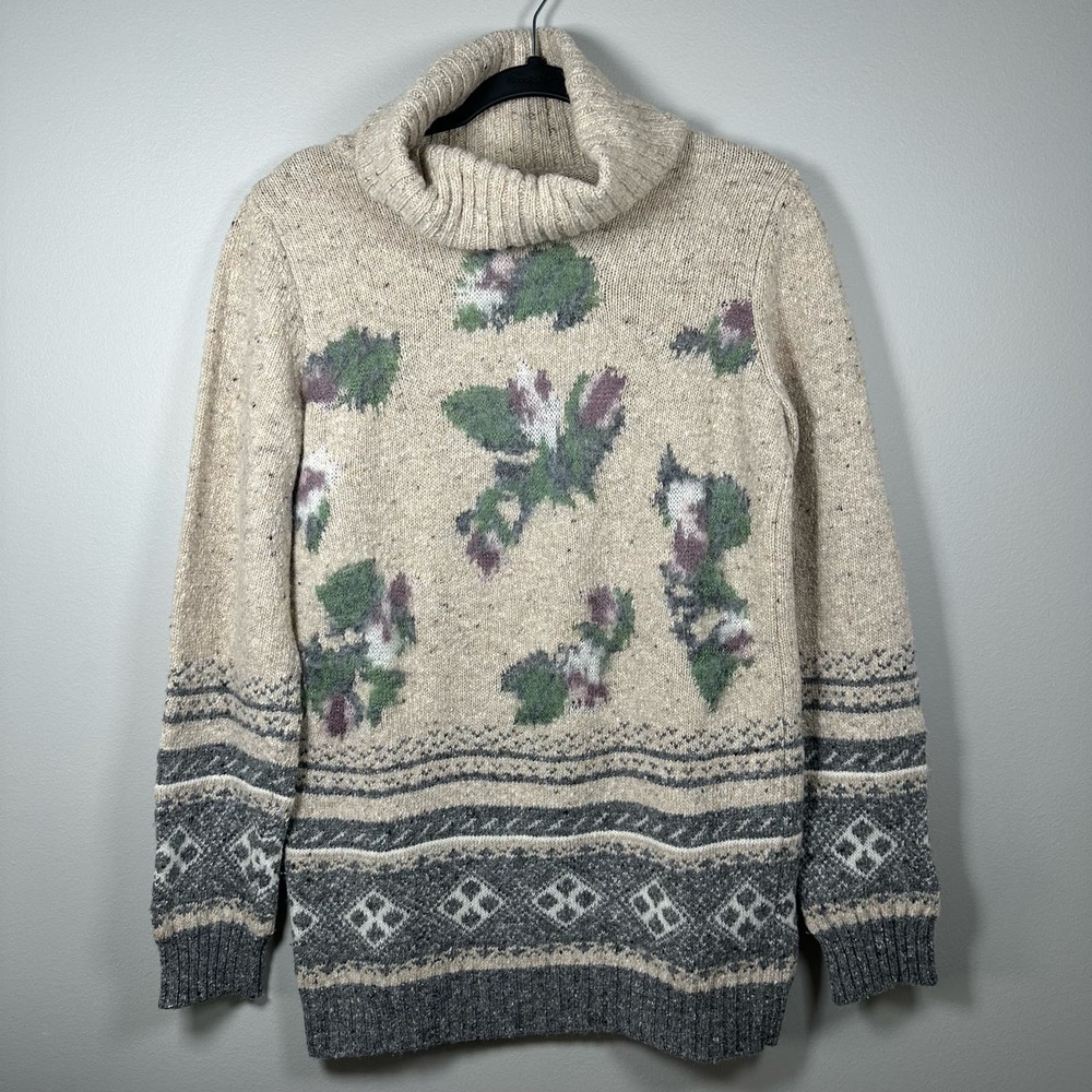 Stile Benetton Cowl Neck Sweater Floral Print Knitwear Warm Cozy Size M